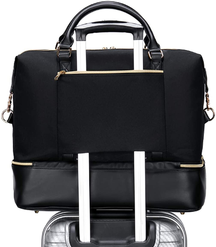 Women'S Mens Leather Duffel Travel Bag  With Trolley Sleeve 17.3x14.5x8.3