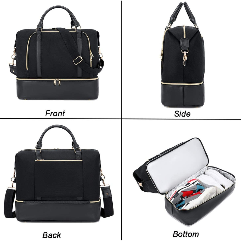 Women'S Mens Leather Duffel Travel Bag  With Trolley Sleeve 17.3x14.5x8.3