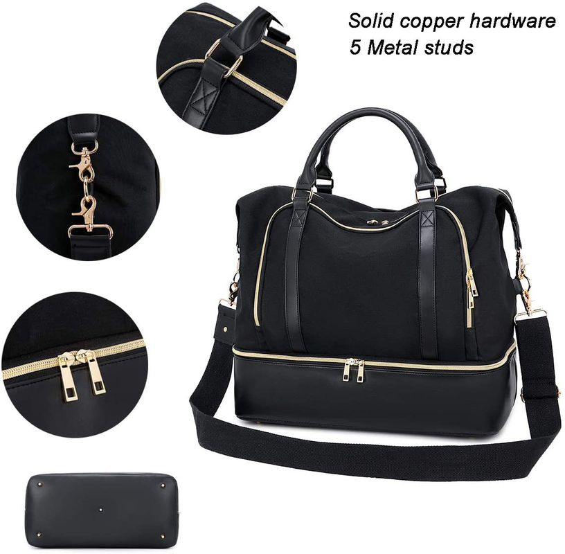 Women'S Mens Leather Duffel Travel Bag  With Trolley Sleeve 17.3x14.5x8.3