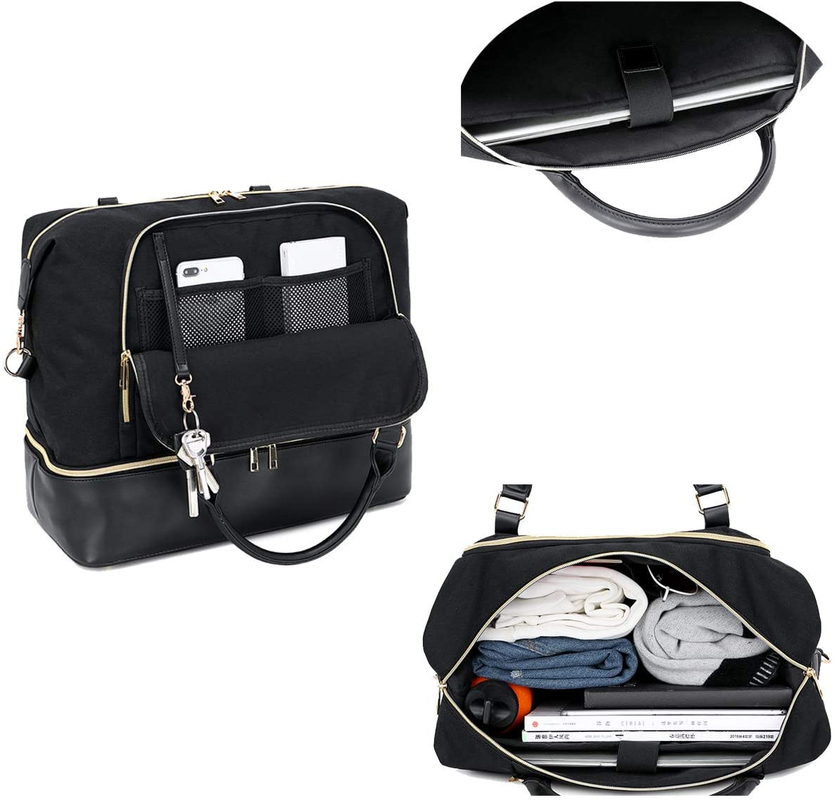 Women'S Mens Leather Duffel Travel Bag  With Trolley Sleeve 17.3x14.5x8.3