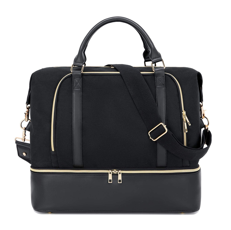 Women'S Mens Leather Duffel Travel Bag  With Trolley Sleeve 17.3x14.5x8.3