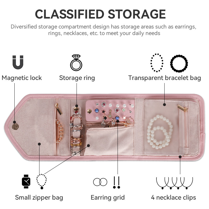Foldable Jewelry Storage Bag Case Mini Travel Organizer Jewellery Roll Bag 14.5x3x15cm