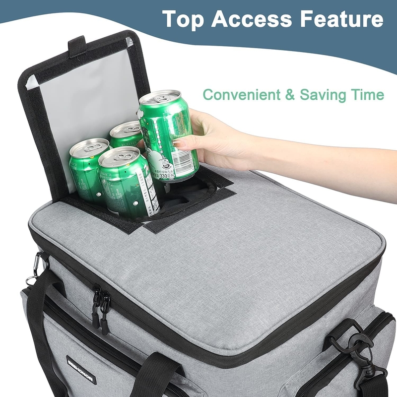 Silver White Large Insulated Tote Cooler Bag With Zipper Soft Men'S 60Can 0.8kg