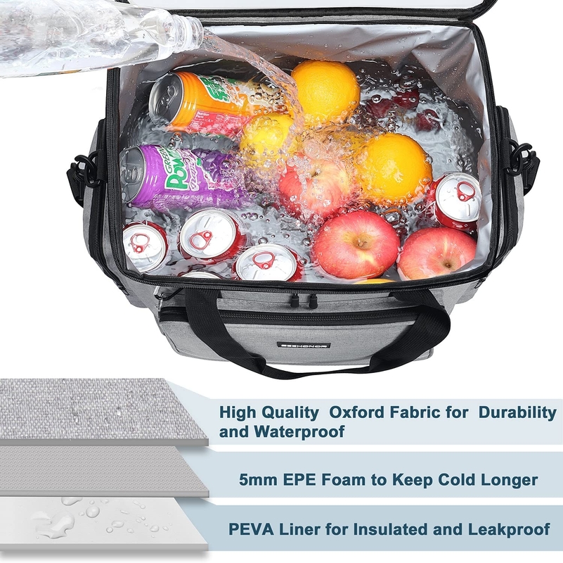 Silver White Large Insulated Tote Cooler Bag With Zipper Soft Men'S 60Can 0.8kg