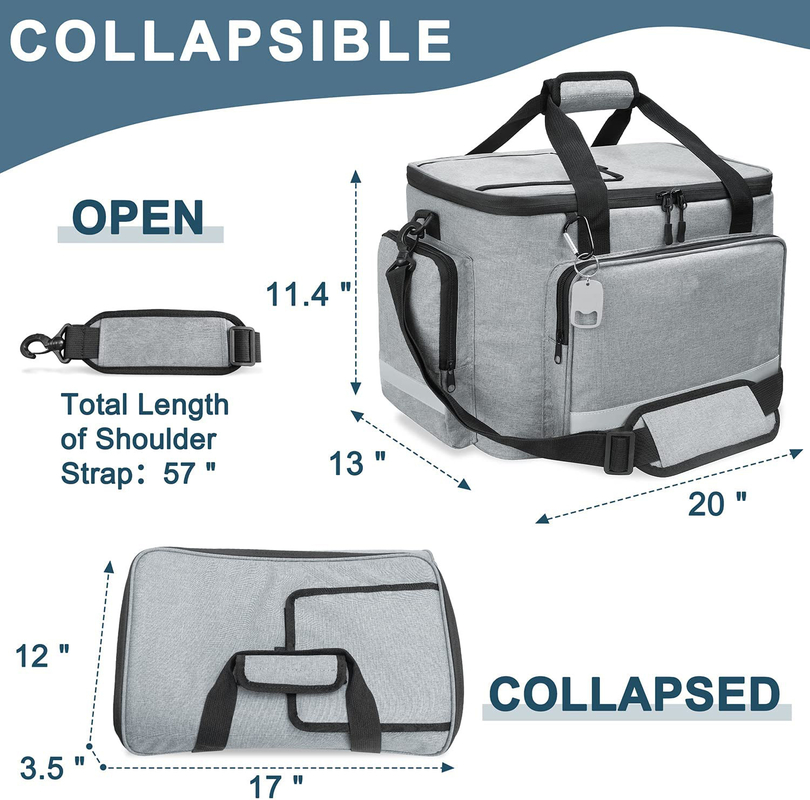 Silver White Large Insulated Tote Cooler Bag With Zipper Soft Men'S 60Can 0.8kg