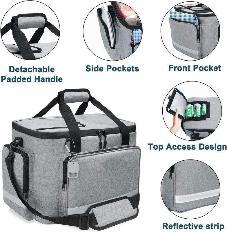 Silver White Large Insulated Tote Cooler Bag With Zipper Soft Men'S 60Can 0.8kg
