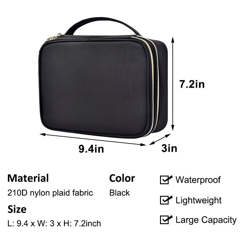 Big Jewelry Storage Bag Large Double Layer Travel 210D Nylon 9.4x3x7.2