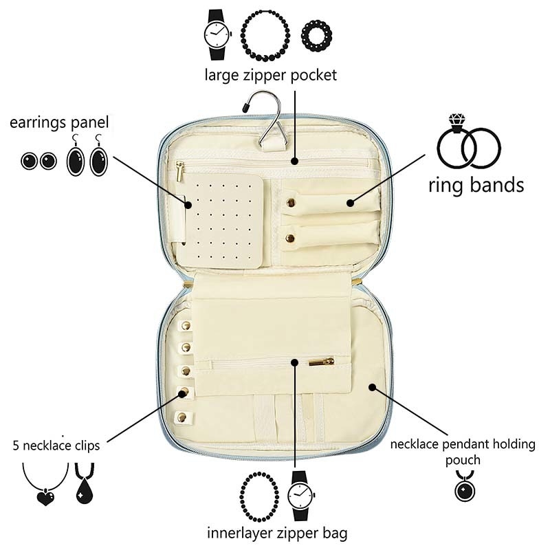 Small Faux Leather Travel Jewelry Case Box Organizer Travel Portable 10x6.4x2