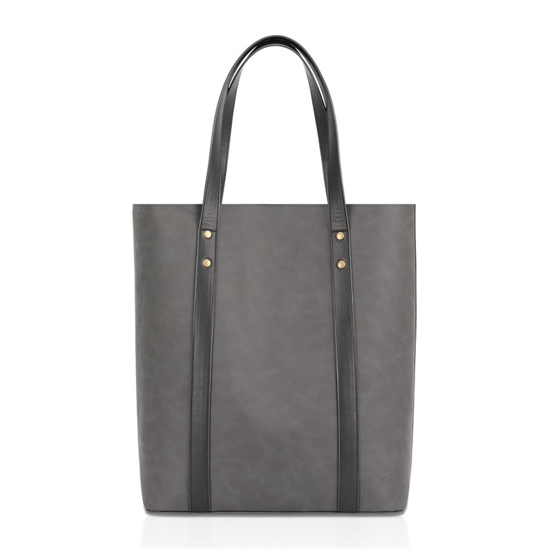 Printing Eco Friendly Shopping Bags Custom Zipper Pocket Leather Shopper Tote 13X5X15