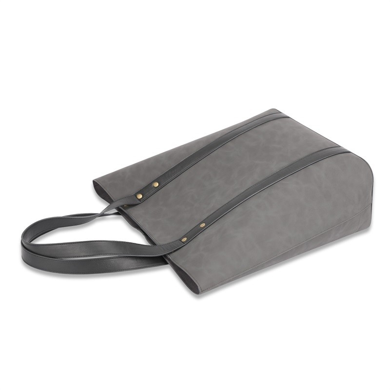 Printing Eco Friendly Shopping Bags Custom Zipper Pocket Leather Shopper Tote 13X5X15
