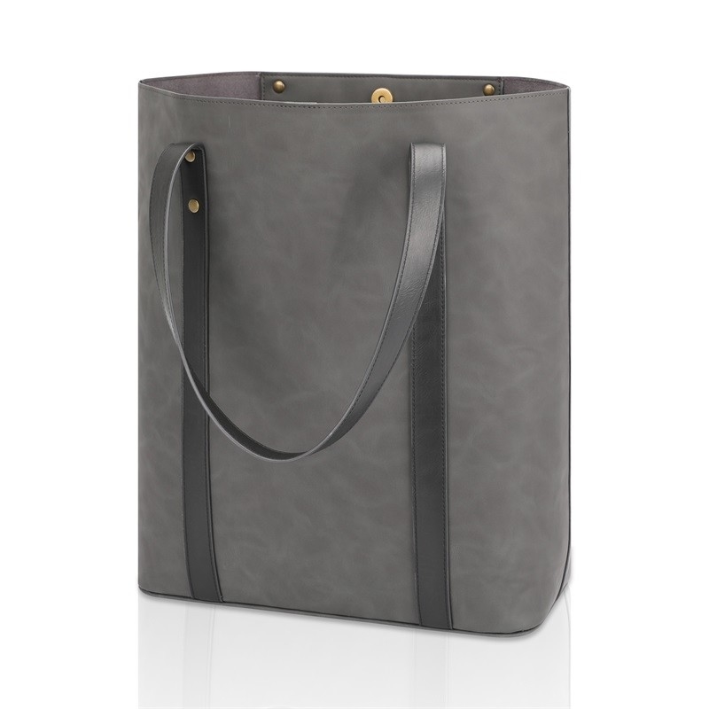 Printing Eco Friendly Shopping Bags Custom Zipper Pocket Leather Shopper Tote 13X5X15