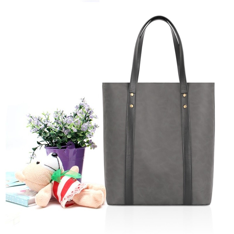 Printing Eco Friendly Shopping Bags Custom Zipper Pocket Leather Shopper Tote 13X5X15