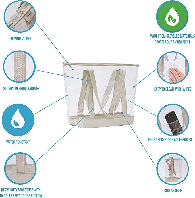 Clear Eco Friendly Shopping Bags Carrier Transparent PVC Tote Bag Stadium Outdoor Beach 14x5x13
