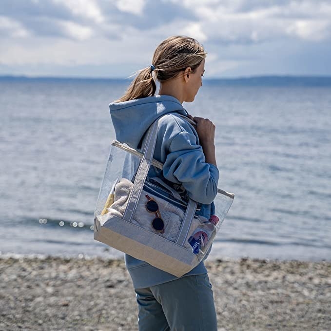 Clear Eco Friendly Shopping Bags Carrier Transparent PVC Tote Bag Stadium Outdoor Beach 14x5x13