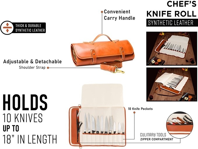 Pocket Knife Storage Bag Vegan Leather Small Chef'S  Carrier 17x7.5x1.5