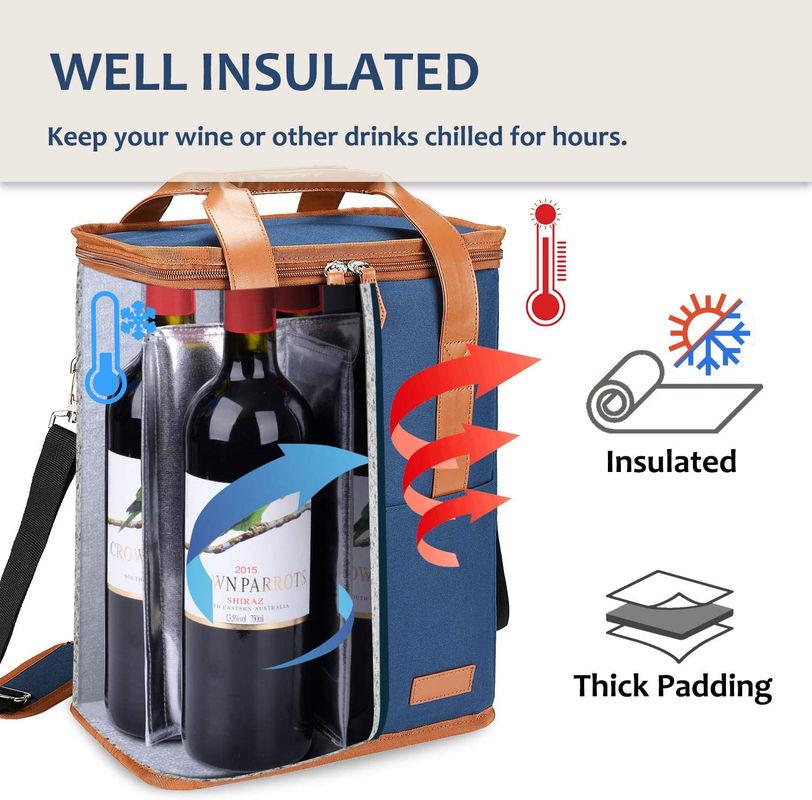 Xl Insulated Cooler Bag Pouch For Groceries Wine 6 Bottles 8.6X7.1X12.5
