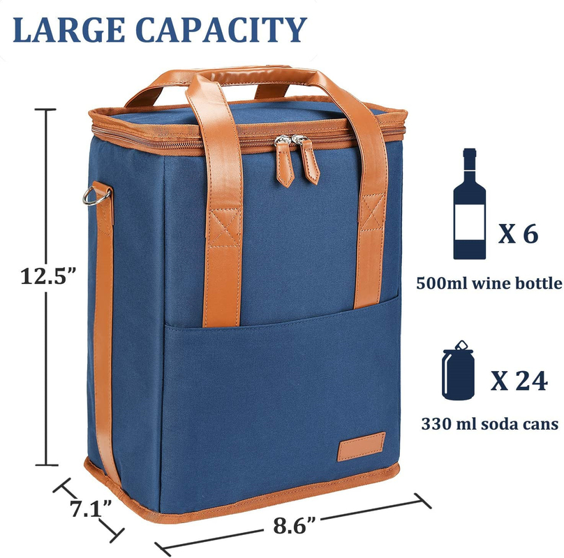 Xl Insulated Cooler Bag Pouch For Groceries Wine 6 Bottles 8.6X7.1X12.5