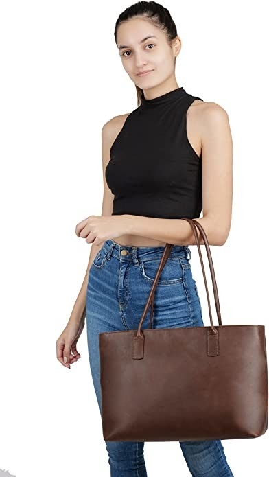 Vintage Briefcase Computer Leather Laptop Tote Bag , 16x21 Work Office Shoulder Bag