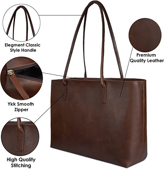 Vintage Briefcase Computer Leather Laptop Tote Bag , 16x21 Work Office Shoulder Bag