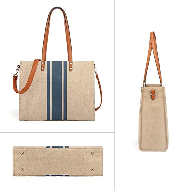 Canvas Work Laptop Tote Bag For Women Casual Travel 16.33x4.7x12.99