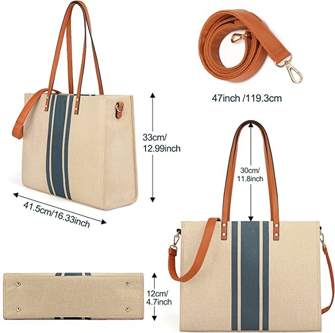 Canvas Work Laptop Tote Bag For Women Casual Travel 16.33x4.7x12.99