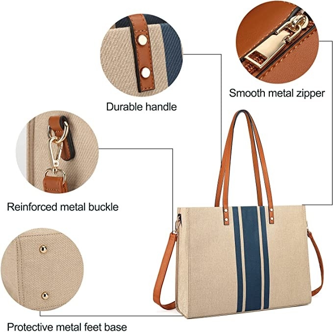 Canvas Work Laptop Tote Bag For Women Casual Travel 16.33x4.7x12.99