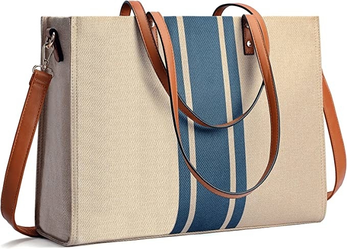 Canvas Work Laptop Tote Bag For Women Casual Travel 16.33x4.7x12.99