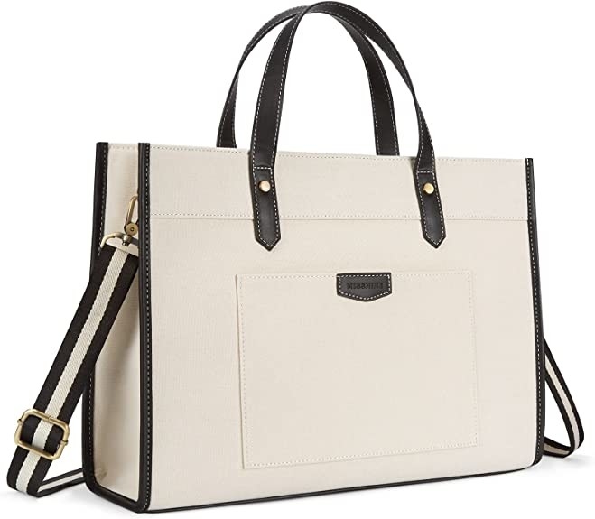 16x11.7x5.1 Canvas Laptop Tote Bag , Work Shoulder Bags For Travel Shopping