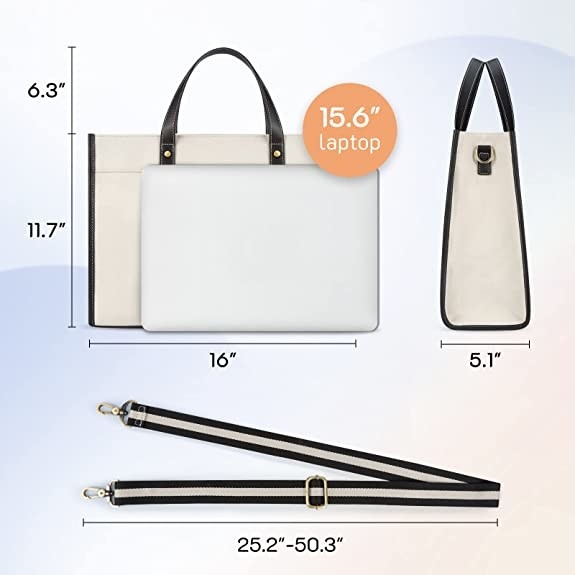 16x11.7x5.1 Canvas Laptop Tote Bag , Work Shoulder Bags For Travel Shopping