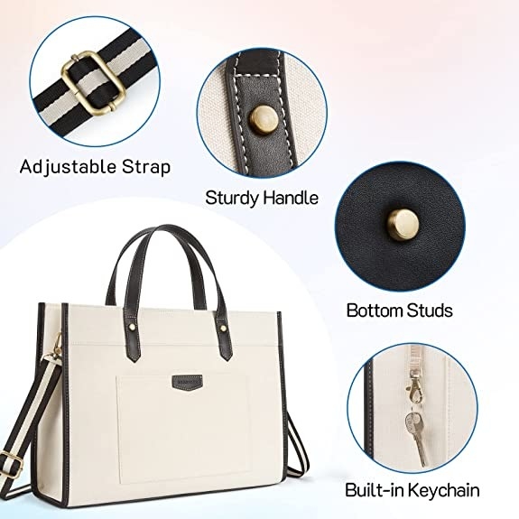 16x11.7x5.1 Canvas Laptop Tote Bag , Work Shoulder Bags For Travel Shopping