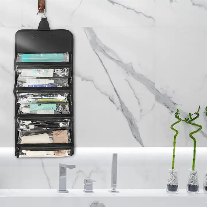 Elegant Pvc Hanging Wash Bag 28*13.5*13.5cm For Mens Toiletry