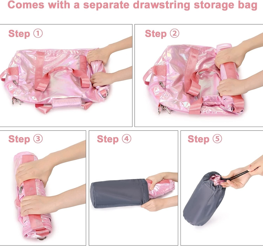 Water Resistant Polyester Metalic Pink Color Overnight Weekender Gym Dance Bag with Wet pocket