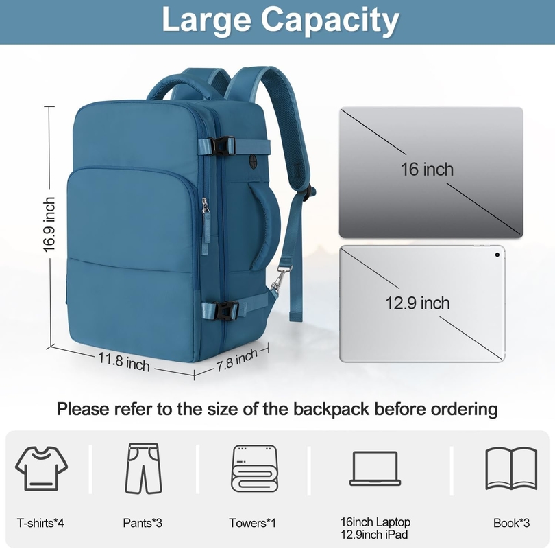 Waterproof Business Hiking Casual Carry On Travel Bag Flight Approved Fit 16 Inch Laptop