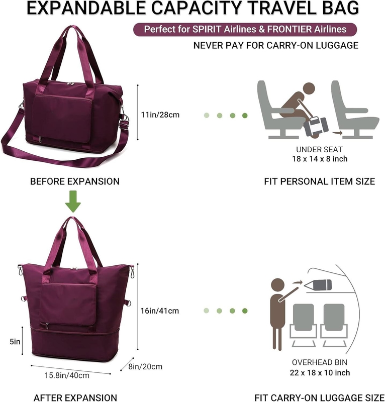 Large Capacity Expandable Dry Wet Separation Bag Travel Carry On Tote With Shoulder Strap