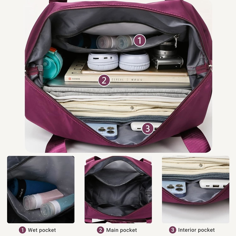 Large Capacity Expandable Dry Wet Separation Bag Travel Carry On Tote With Shoulder Strap