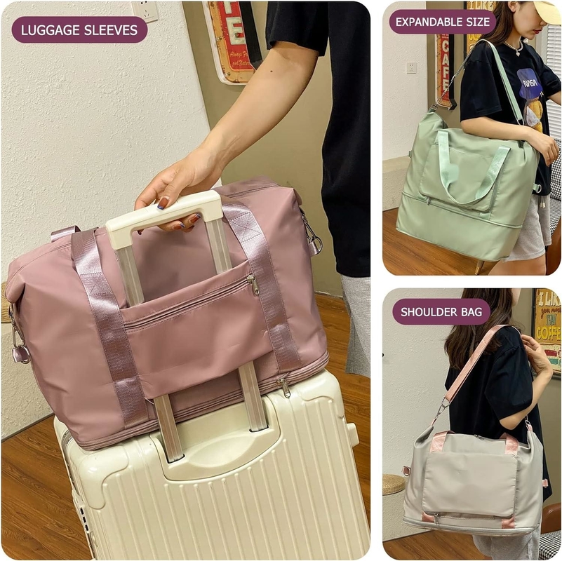 Large Capacity Expandable Dry Wet Separation Bag Travel Carry On Tote With Shoulder Strap