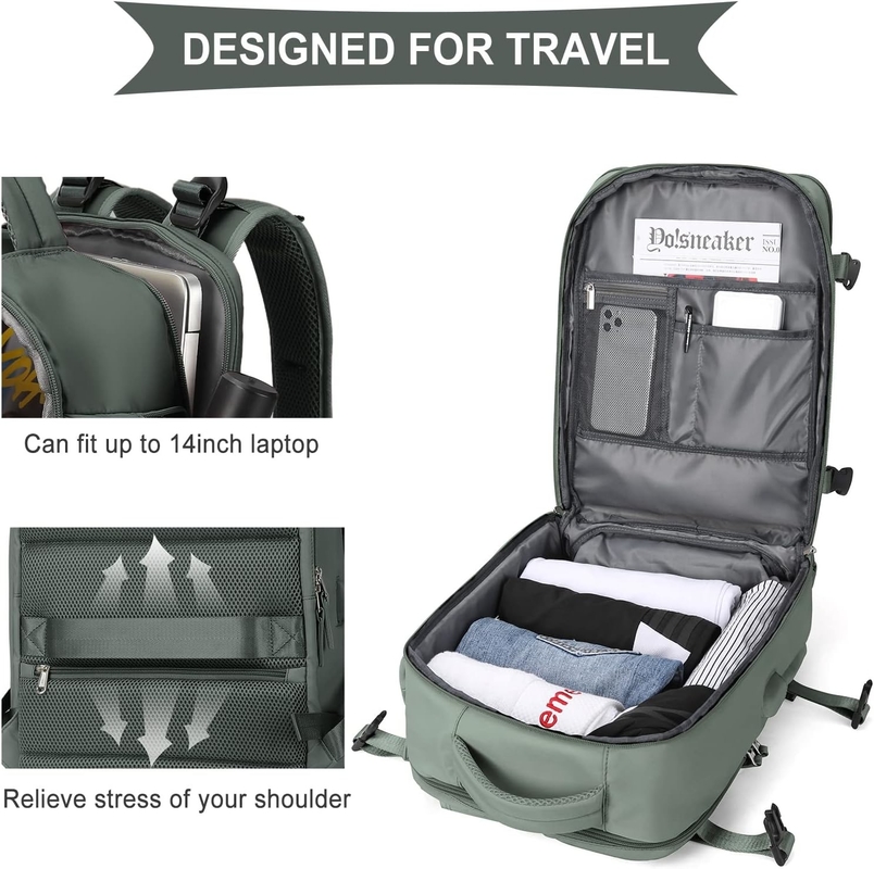 Hiking School Weekender Overnight Travel Bag Large Capacity Waterproof Green Color
