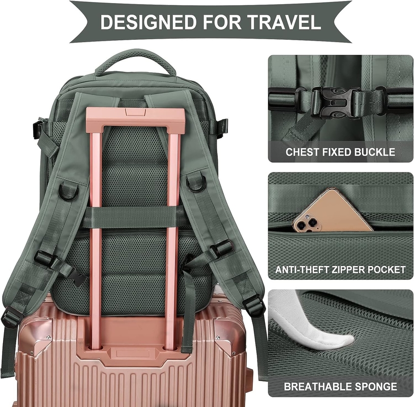 Hiking School Weekender Overnight Travel Bag Large Capacity Waterproof Green Color