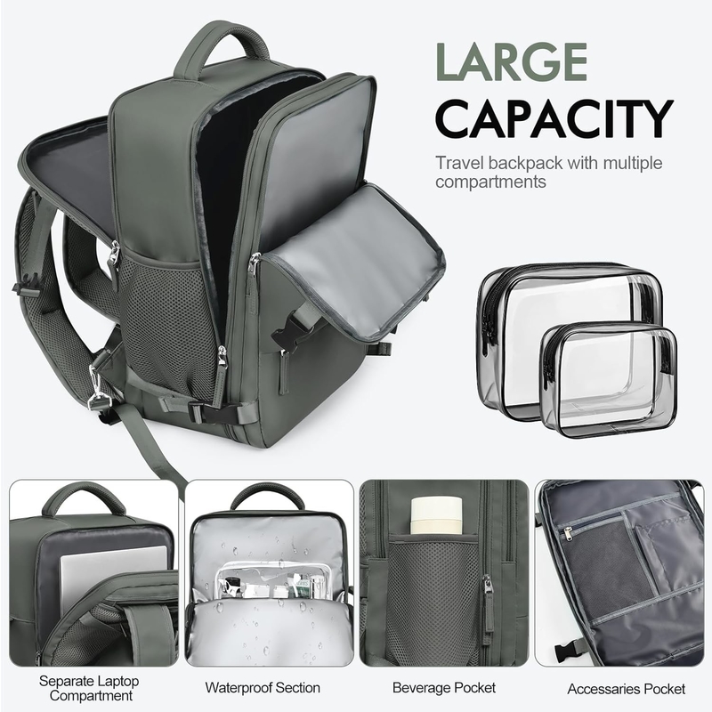 Casual Carry On Luggage Bag Olive Green Duffel Travel Bag With USB Charging Port