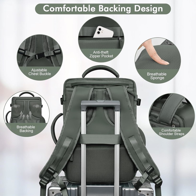 Casual Carry On Luggage Bag Olive Green Duffel Travel Bag With USB Charging Port