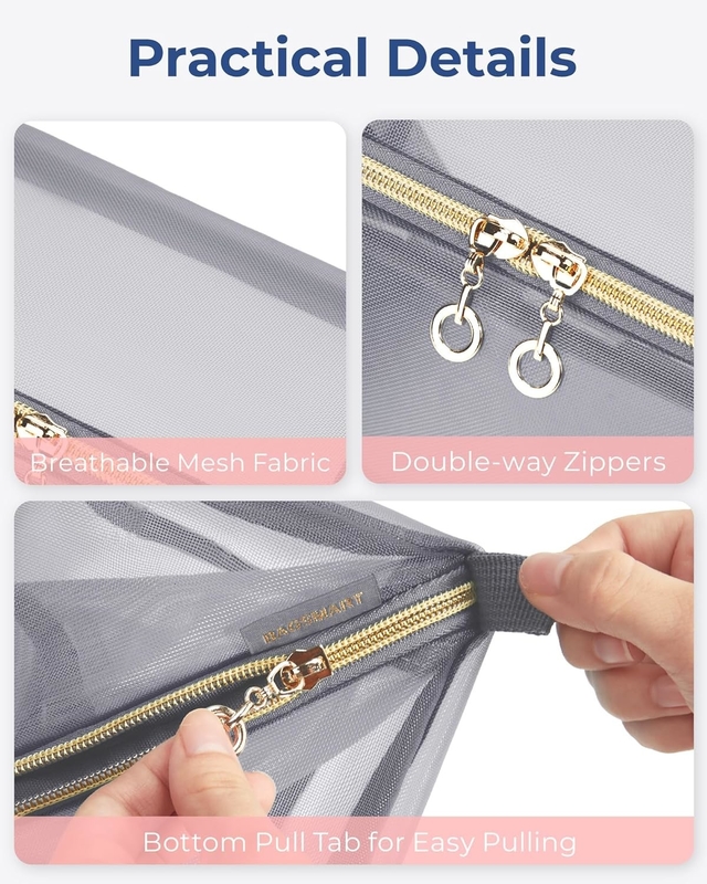 Portable Large Black Mesh Cosmetic Bag Open Flat Organizer Travel Bag For Men Women