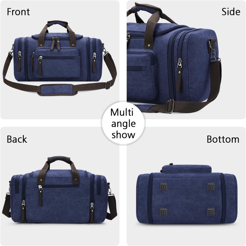 Durable Canvas Blue Weekender Overnight Bag Sports Gym Yoga Messenger Bag With Handle
