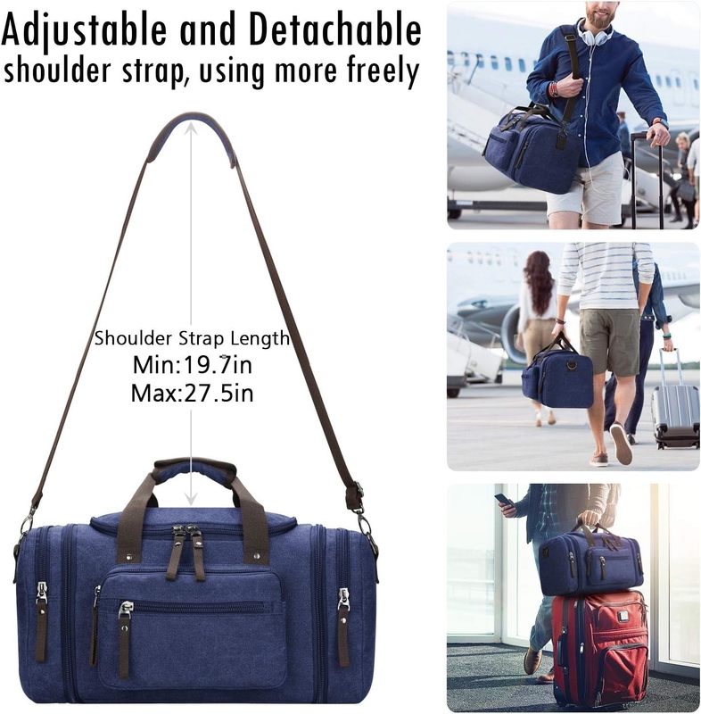 Durable Canvas Blue Weekender Overnight Bag Sports Gym Yoga Messenger Bag With Handle