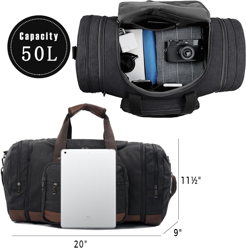 Canvas Large Capacity Men Women Duffel Travel Bag Carry On Travel Bag With YKK Zipper