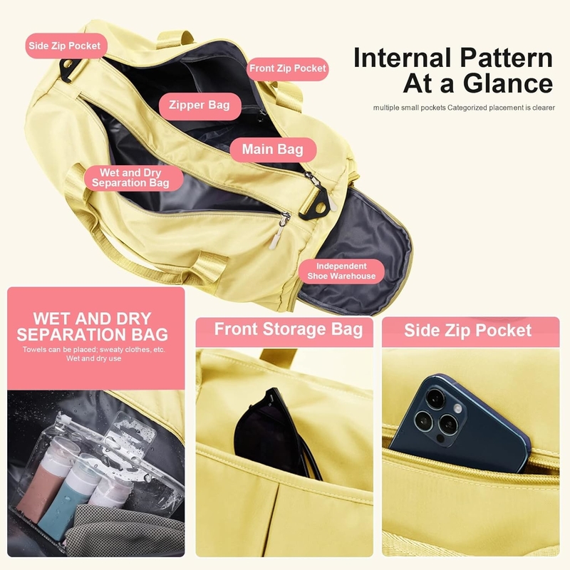 Yoga Gym Sports Outdoor Weekender Overnight Travel Bag Light Yellow Color Big Size
