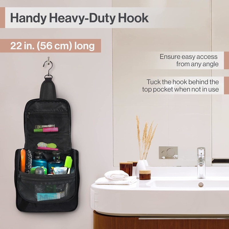 Custom Large Waterproof Black Travel Hanging Toiletry Bag For Makeup And Shaving Supplies