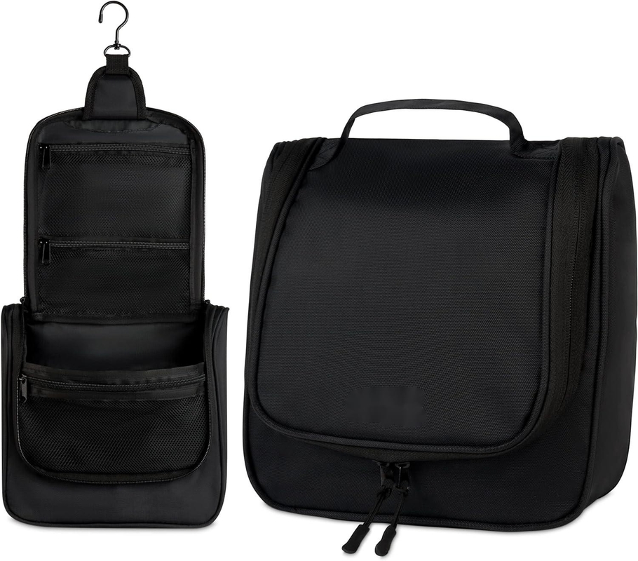 Custom Large Waterproof Black Travel Hanging Toiletry Bag For Makeup And Shaving Supplies