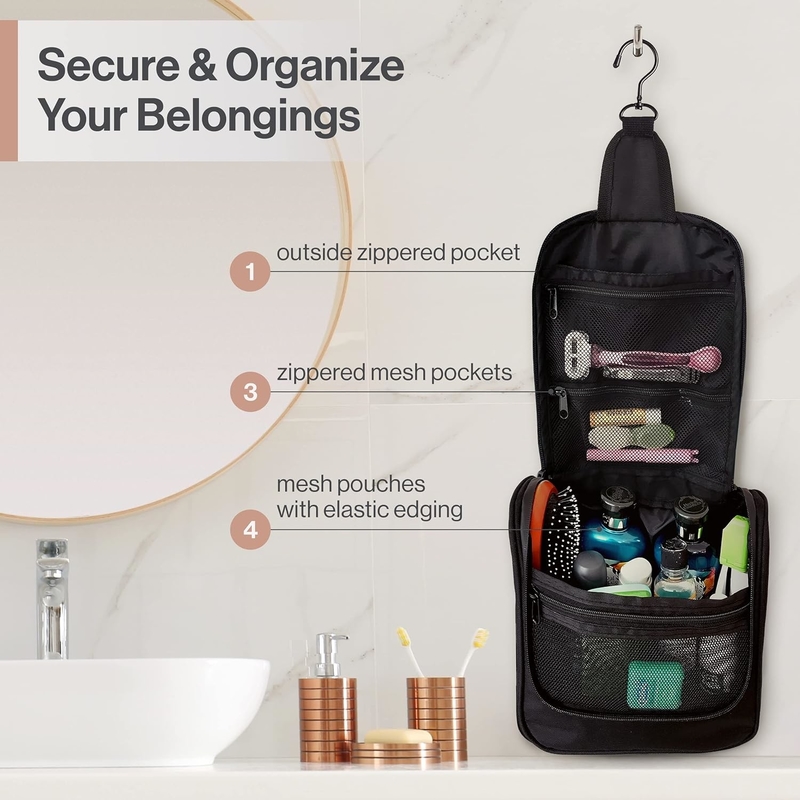 Custom Large Waterproof Black Travel Hanging Toiletry Bag For Makeup And Shaving Supplies