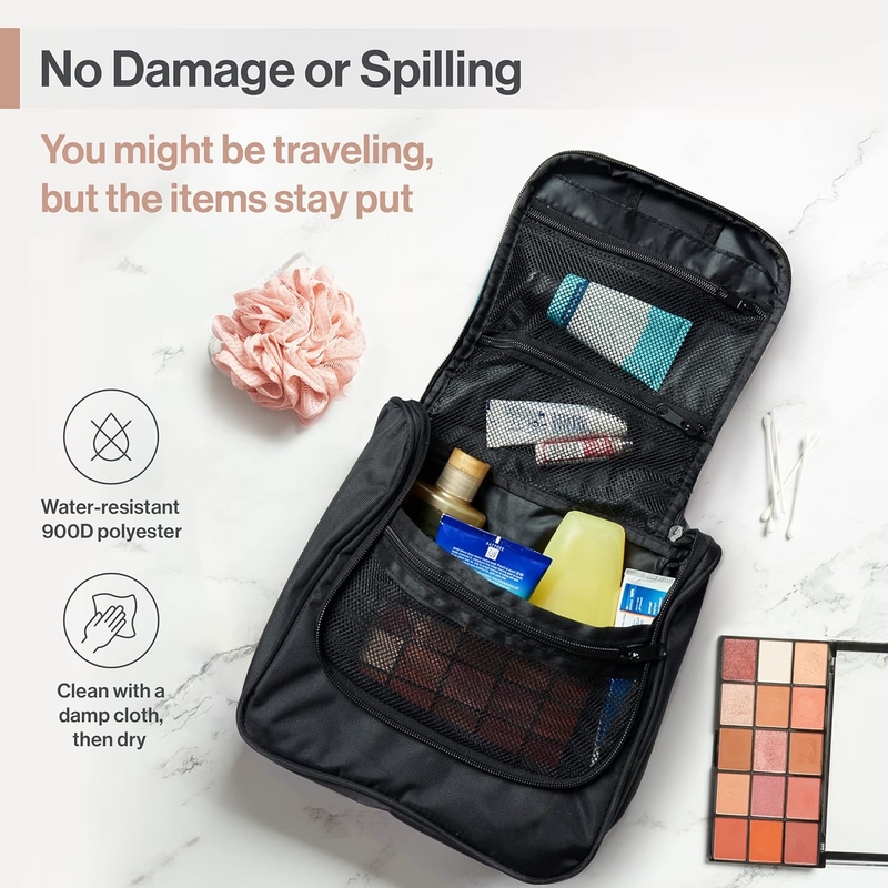 Custom Large Waterproof Black Travel Hanging Toiletry Bag For Makeup And Shaving Supplies