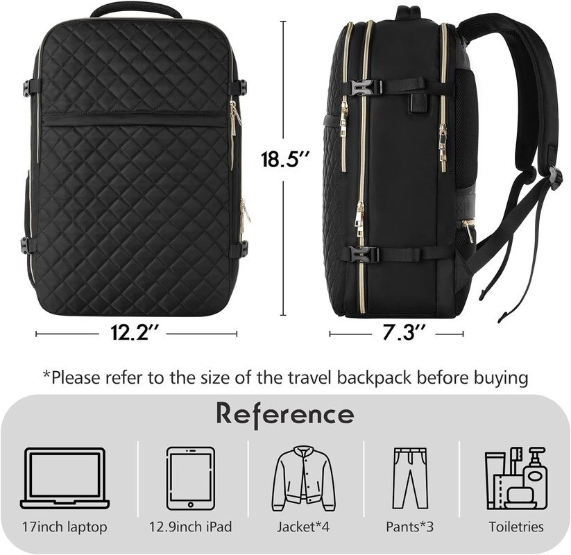 Large Flight Approved Carry On Water Resistant Anti-Theft Casual  Travel Bag Fit 17 Inch Laptop with USB Charging Port
